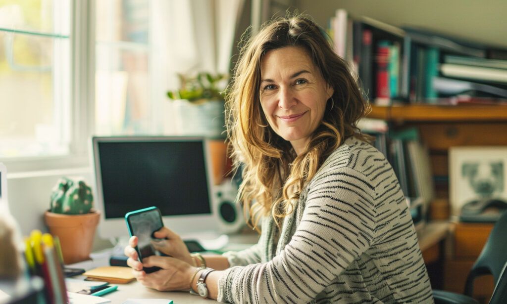 photo of a woman using the Albert app at her desk