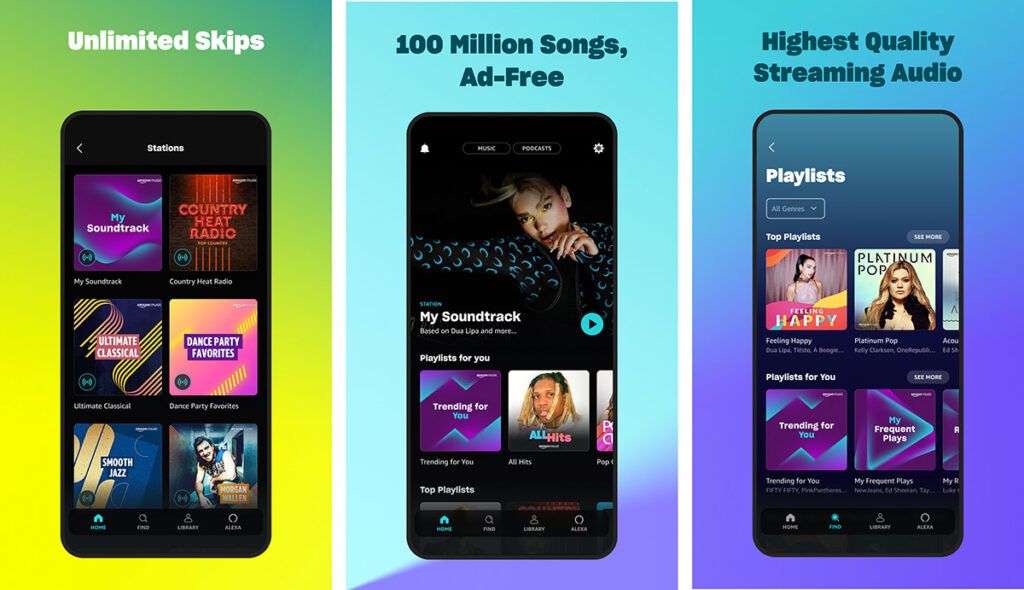 screenshots from the Amazon Music app