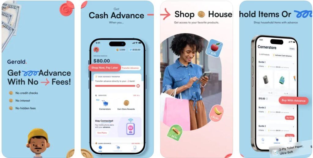 screenshots of the Gerald app