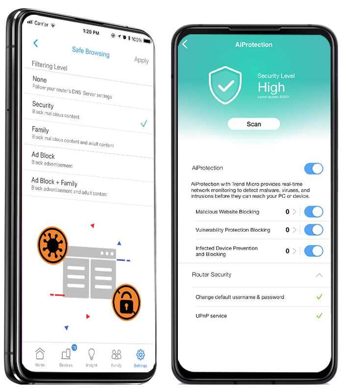 screenshot of safety features in ASUS mobile app