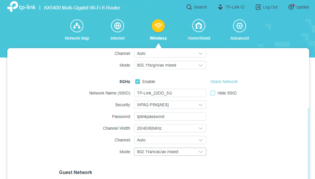 Scroll down to the 5 GHz section