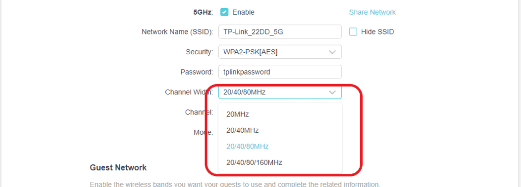 When you don’t select the channel width