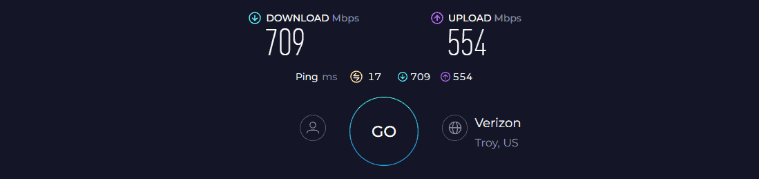 Verizon FiOS G3100 Speed Test