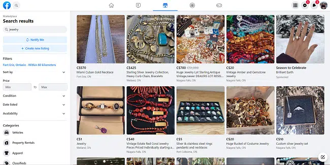 Facebook Marketplace sell jewelry