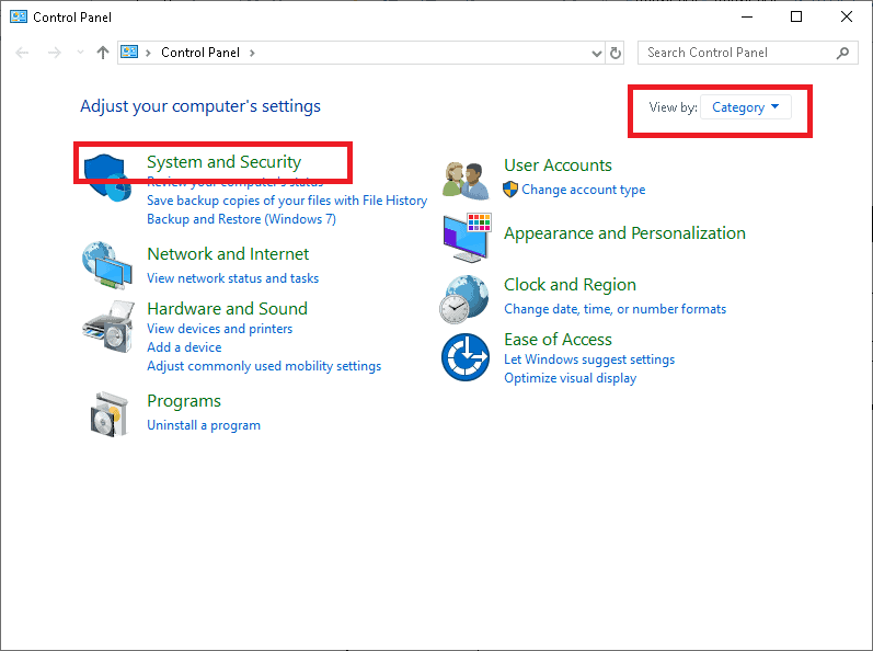 Click on System and Security
