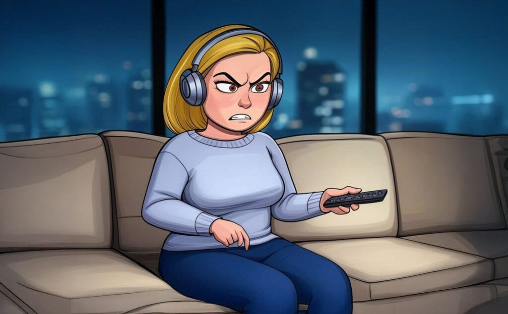 woman on couch frustrated because Bluetooth isn't working on her Hisense TV