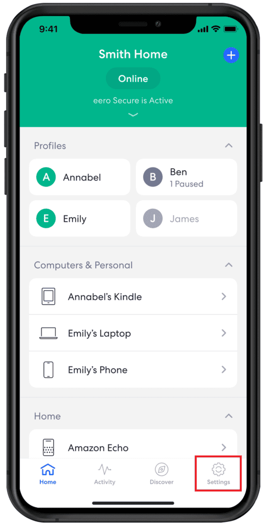 Tap on Settings option on Eero App