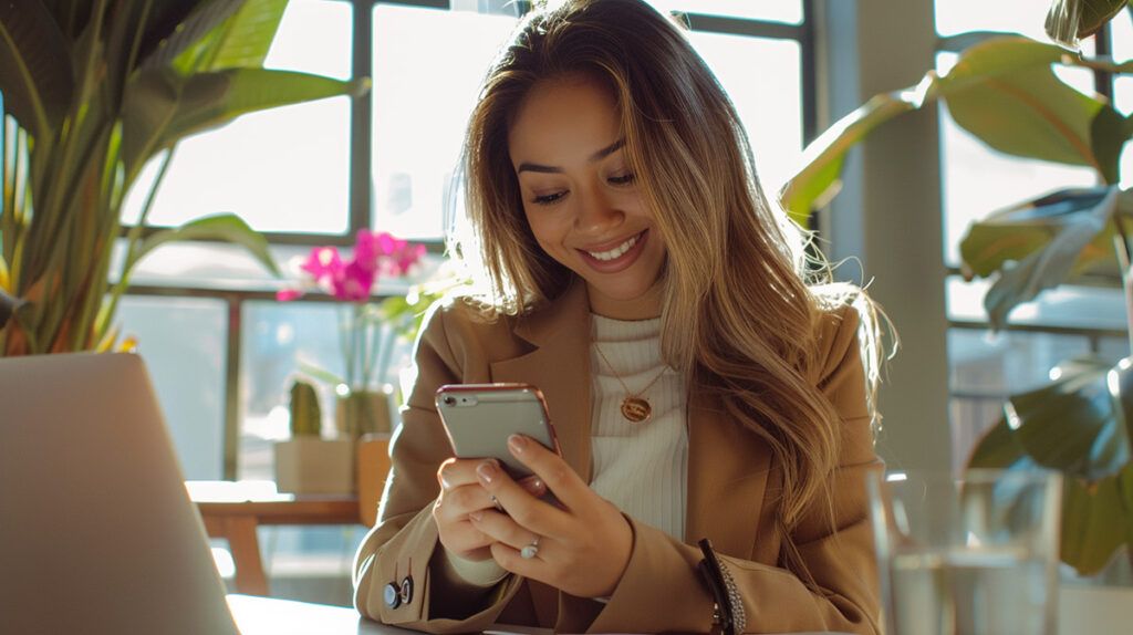 photo of a woman using the EveryDollar budgeting app on her phone