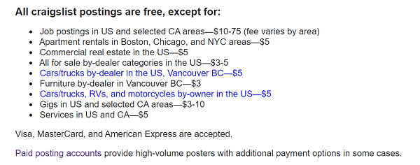 Craigslist fees