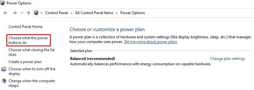 Click on Choose what power buttons do