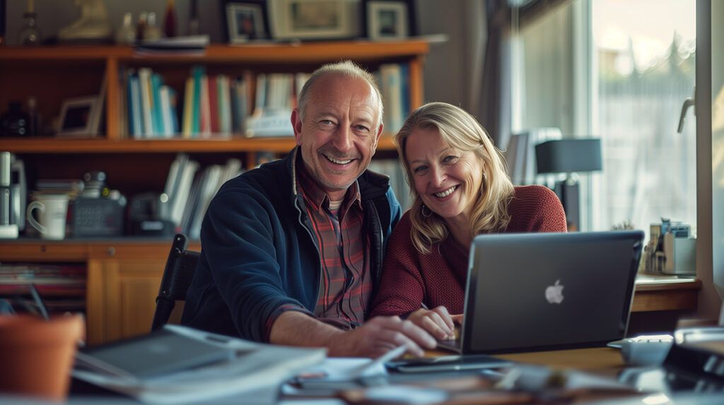 photo of a happy couple budgeting together with Honeydue