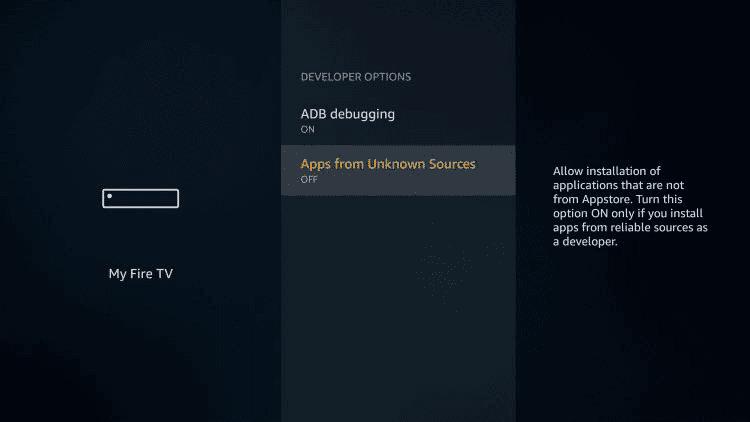Fire TV developer options