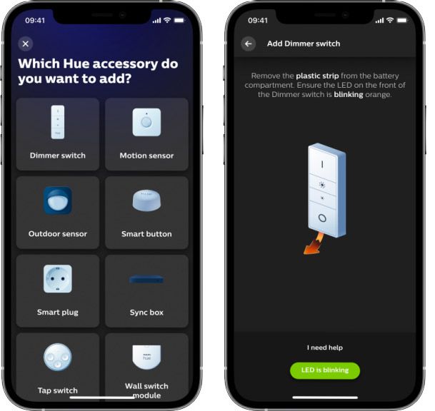 screenshots of the Hue setup screen
