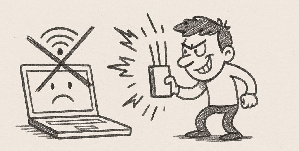 illustration of man jamming a WiFi signal