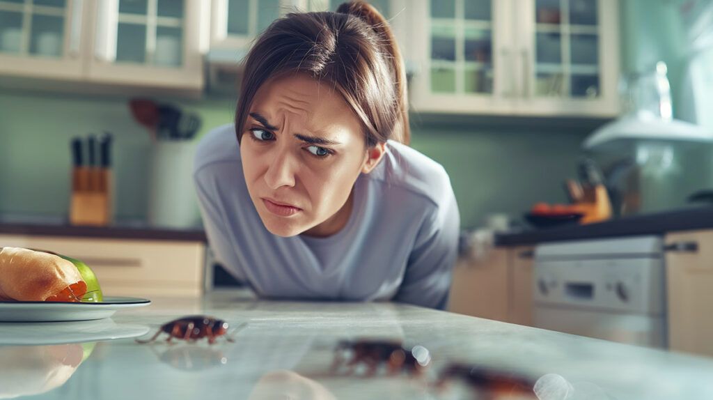 Photo of an unhappy tenant living with cockroaches
