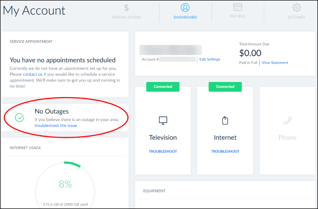 Check outage for Mediacom Internet