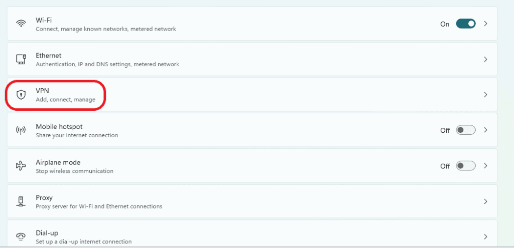 Choose VPN from the menu