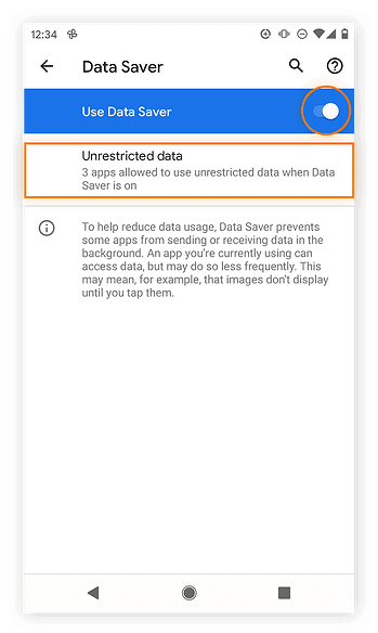 Turn on the data saver with a toggle button