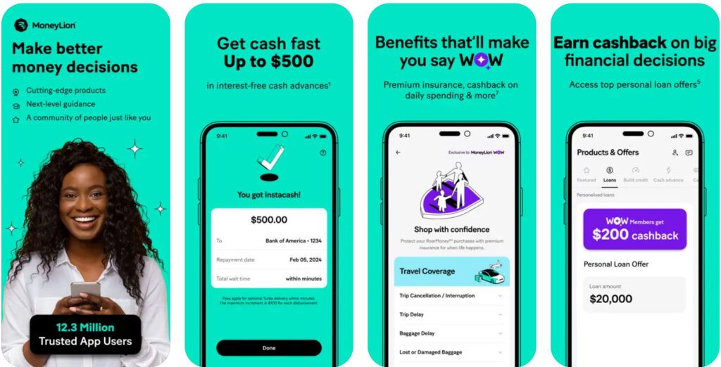 screenshots of the MoneyLion app