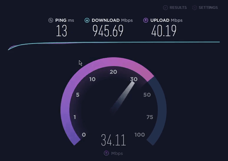 Xfinity Gigabit Speed Test Result