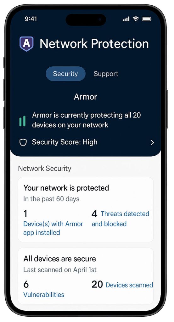 screenshot of the Netgear Armor feature in the mobile app