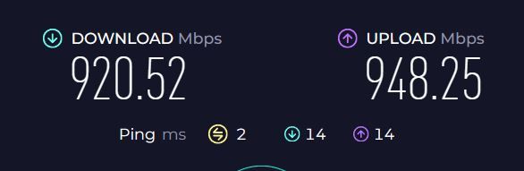 screenshot of speedtest results on 1 Gig plan