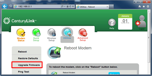 Click on upgrade firmware tab
