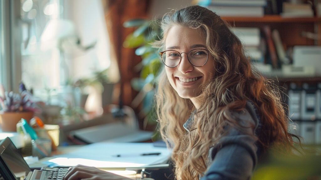 photo of a happy woman using the Oportun budgeting app