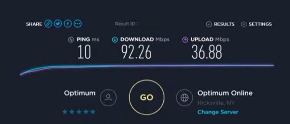 Optimum 100 Speed Test