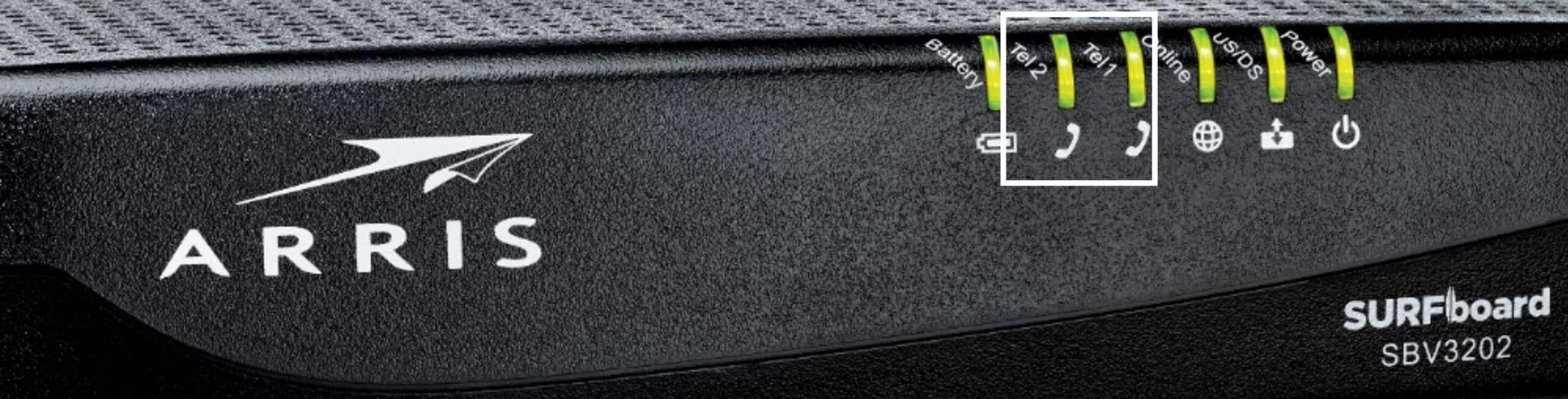 Tel1:Tel 2 Light on Optimum Arris Modem