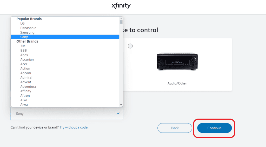 Choose your brand of TV and click on continue.