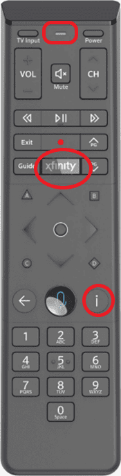 Press and hold Xfinity and info buttons for five seconds