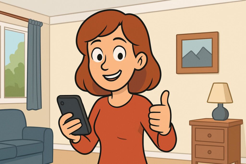 illustration of smiling woman giving thumbs up because her Philips Hue Home and Away is fixed