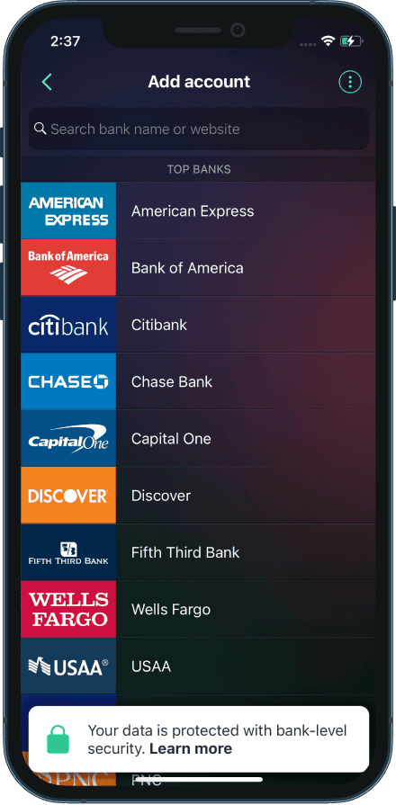 image of the PocketGuard app as you connect your bank accounts