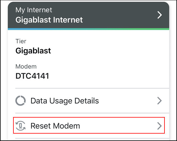 Click on Reset Modem