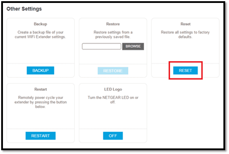 Tap on Reset Netgear Button