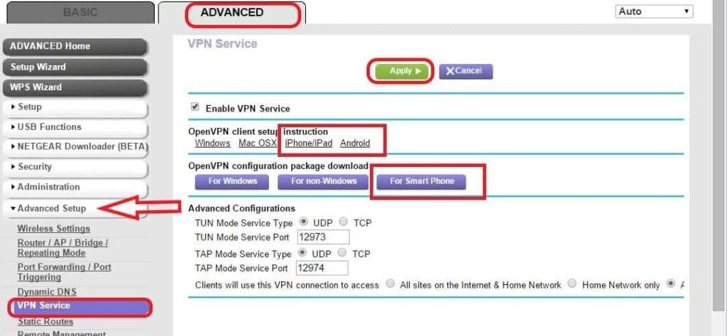 Check the VPN service check box