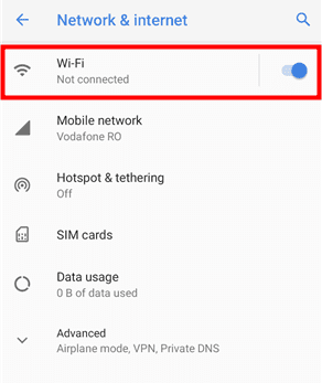 Turn on WiFi toggle button