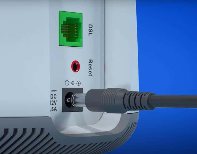 Insert power cord in the modem:router