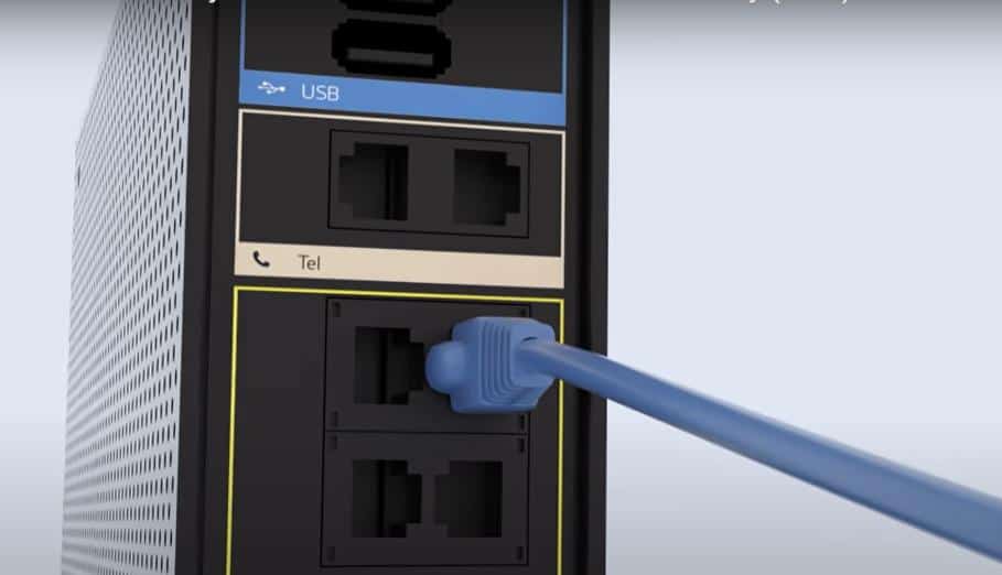 Plug the cable to the Ethernet port in the modem