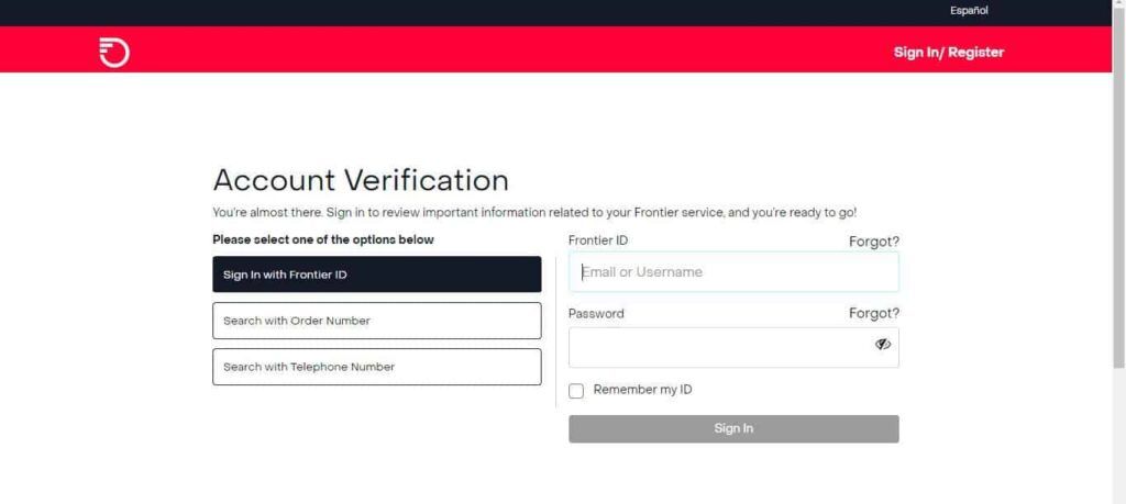 Activation process with Frontier ID using your subscription details