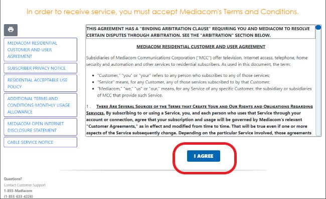 Click on agree for terms and conditions