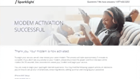 Sparklight Modem activation successful