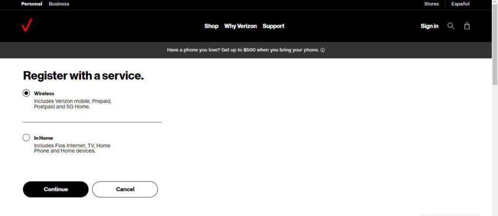 Verizon Fioz home page