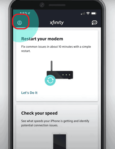 Xfinity app home page