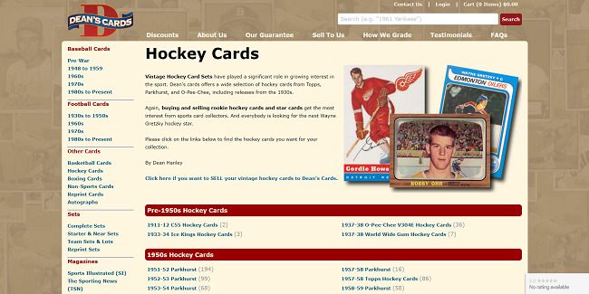 Deans Cards sell hockey cards