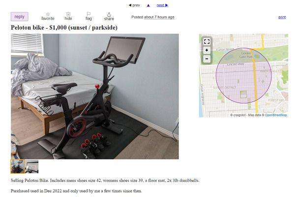 Craigslist sell Peloton