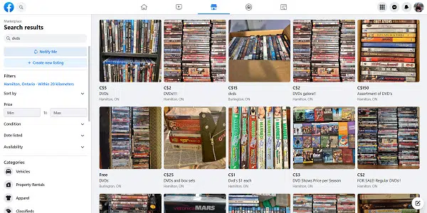 Facebook Marketplace sell used DVDs