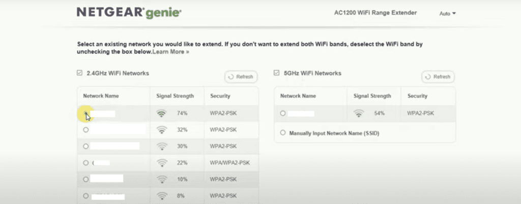 Choose both wireless networks at the same time if your extender is dual-band