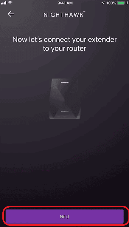 Connect your extender to the main router by clicking next